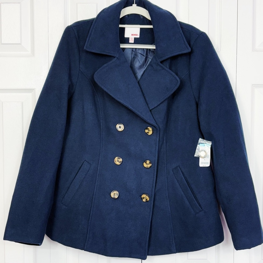 NWT Bongo Juniors' XL Preppy Navy Blue Double-Breasted Peacoat Jacket